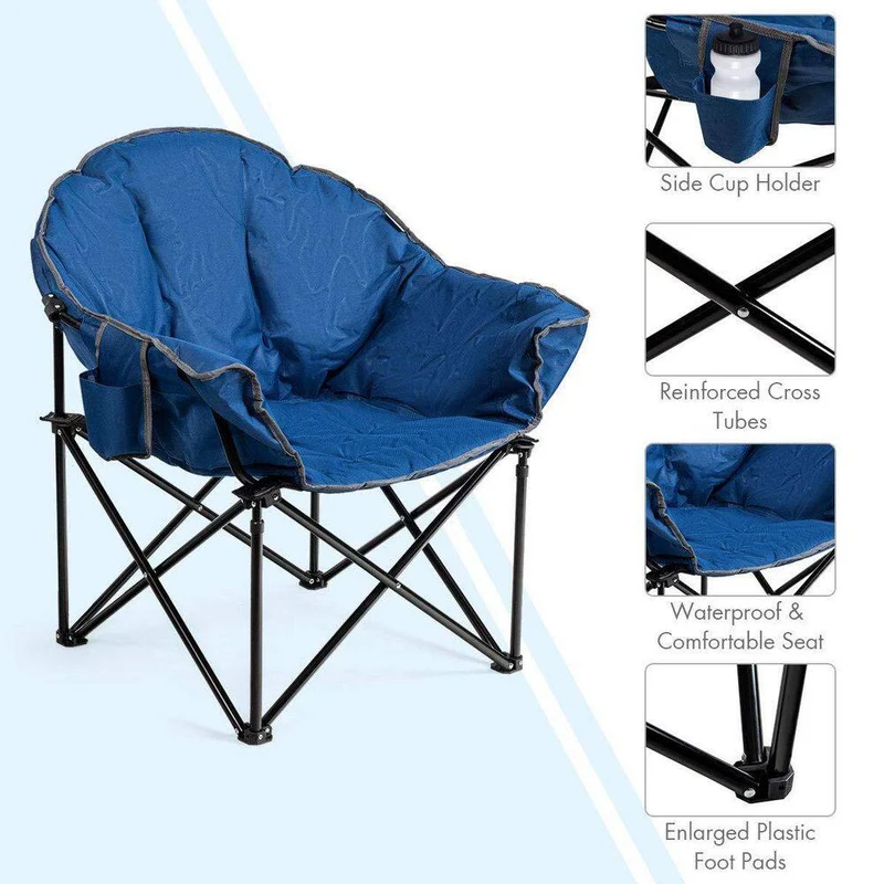 Navy Steel Folding Camping Moon Padded Chair with Carry Bag