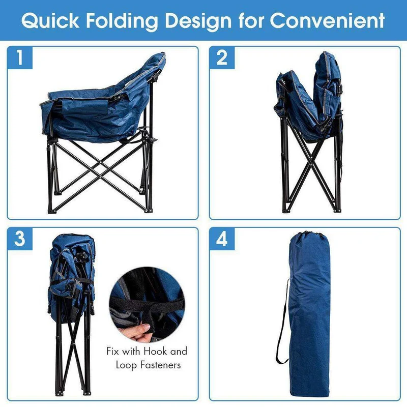 Navy Steel Folding Camping Moon Padded Chair with Carry Bag