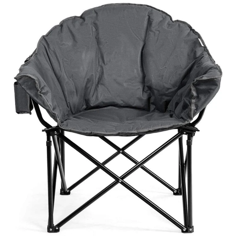 Gray Steel Folding Camping Moon Padded Chair with Carry Bag