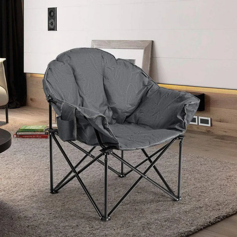 Gray Steel Folding Camping Moon Padded Chair with Carry Bag