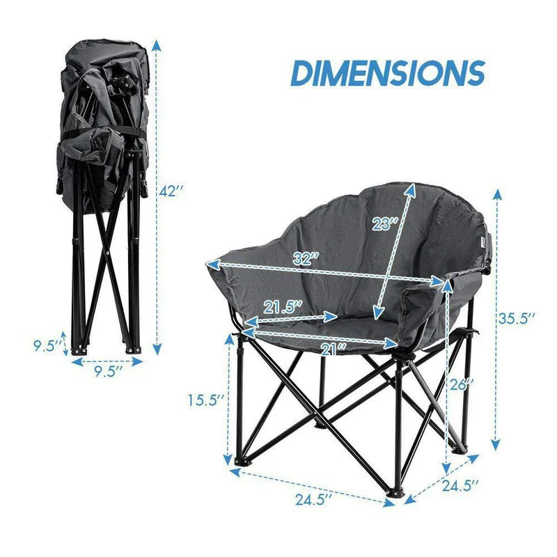 Gray Steel Folding Camping Moon Padded Chair with Carry Bag