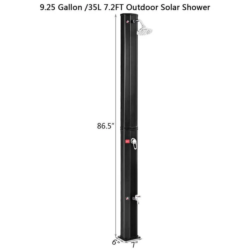 Black 7.2 ft. Solar Heated Shower with Free-Rotating Shower Head and 9.3 Gal. Water Tank Capacity