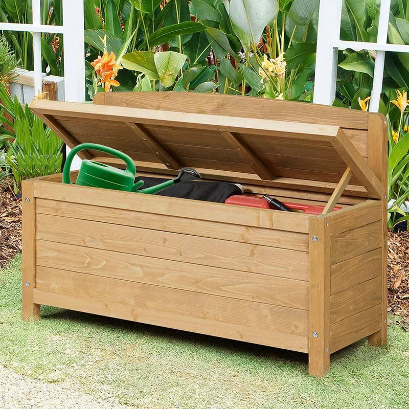 16.5 Gal. Wood Outdoor Storage Bench Deck Box