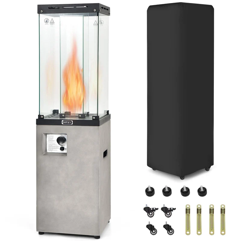 Light Gray 41,000 BTU Outdoor Propane Fire Pit with Lockable Wheels