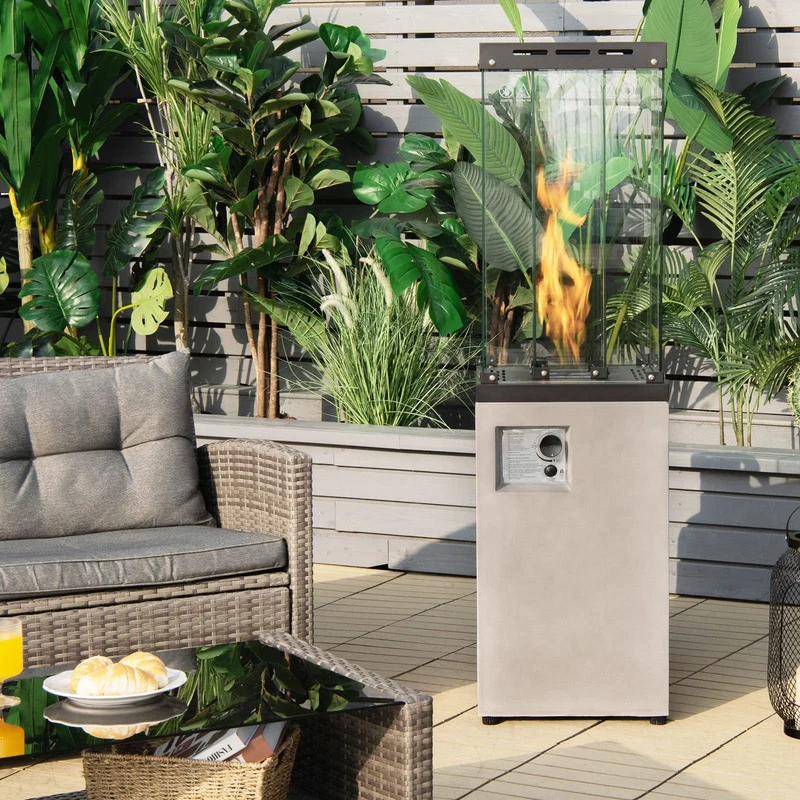 Light Gray 41,000 BTU Outdoor Propane Fire Pit with Lockable Wheels