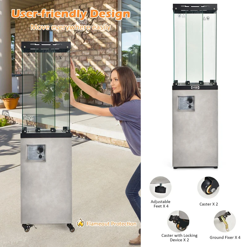 Light Gray 41,000 BTU Outdoor Propane Fire Pit with Lockable Wheels