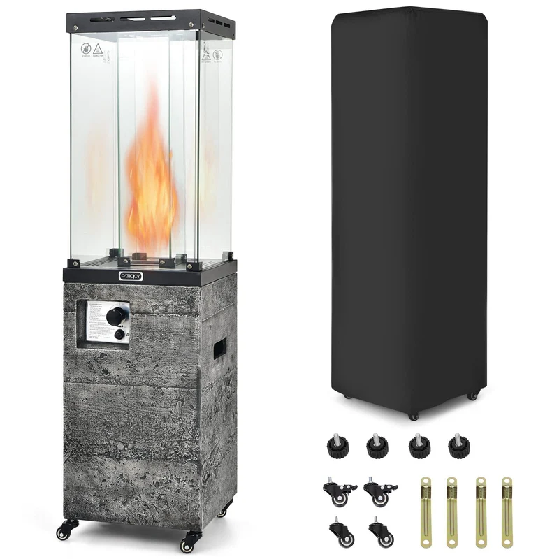 Dark Gray 41,000 BTU Outdoor Propane Fire Pit with Lockable Wheels