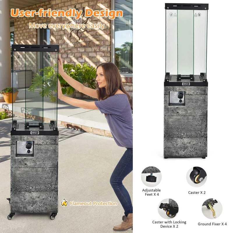 Dark Gray 41,000 BTU Outdoor Propane Fire Pit with Lockable Wheels