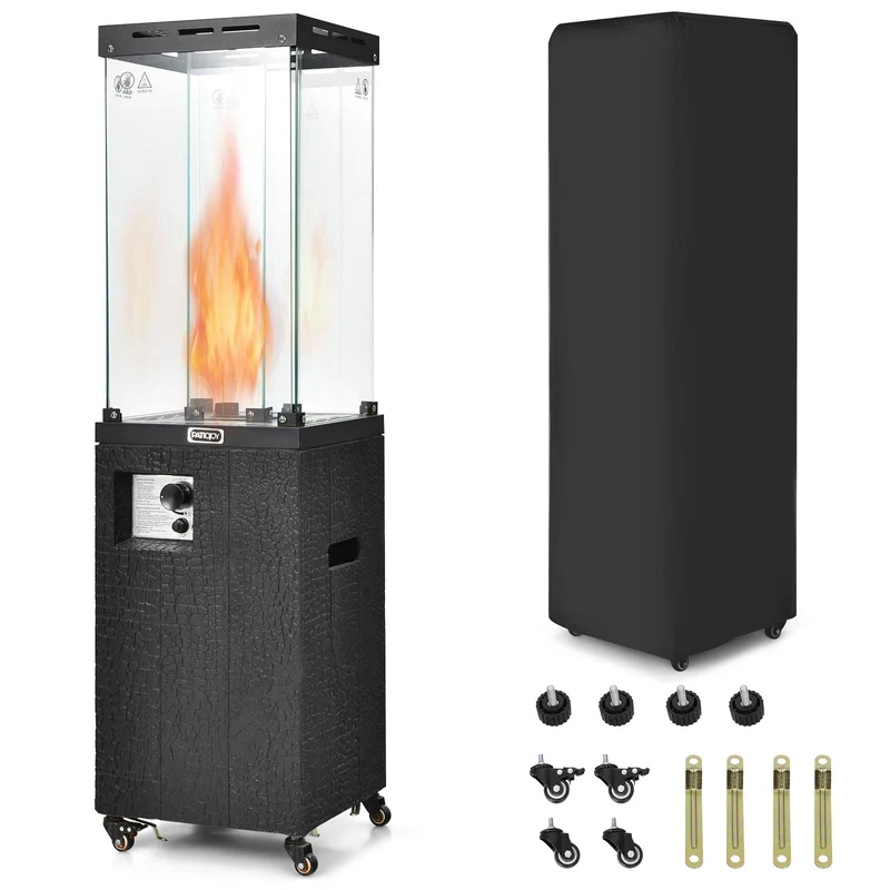 Black 41,000 BTU Outdoor Propane Fire Pit with Lockable Wheels