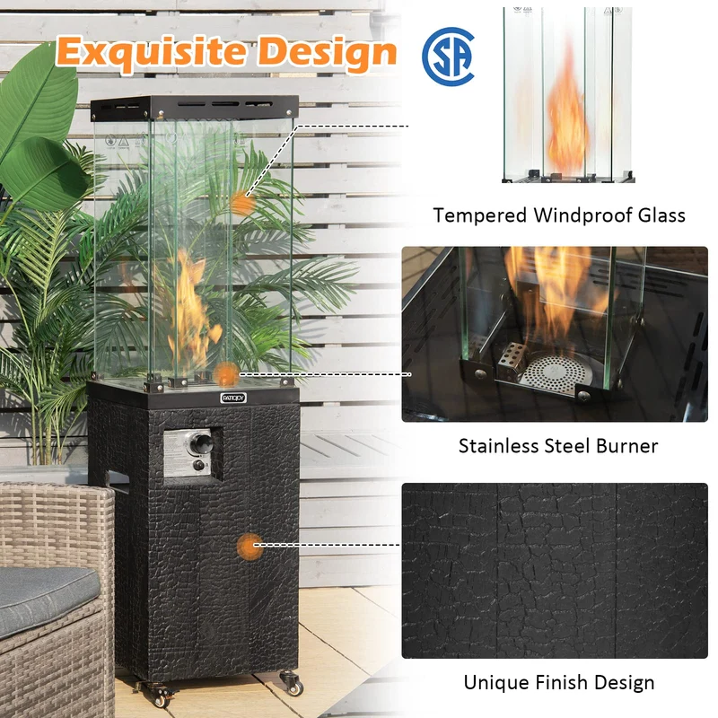 Black 41,000 BTU Outdoor Propane Fire Pit with Lockable Wheels