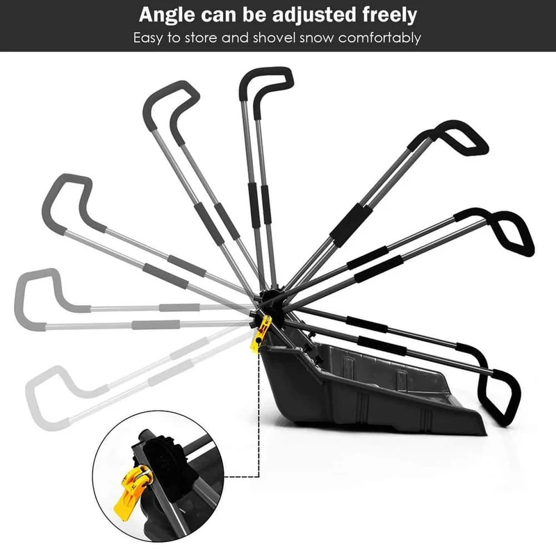 58 in. Black Steel Handle Plastic Folding Snow Shovel Pusher Scoop with Wheels