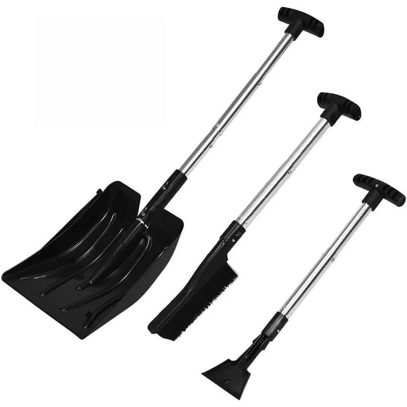 35 in. Aluminum Handle Plastic Snow Shovel with Ice Scraper and Snow Brush