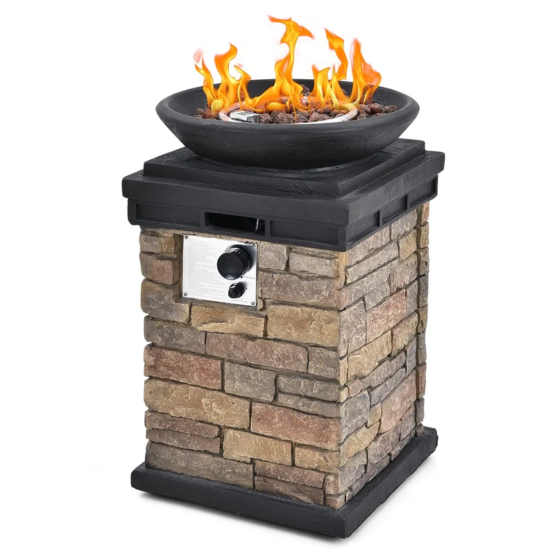 18 in. Brown Square 40000 BTU Outdoor Gas Fire Pit Propane Burning Fire Bowl