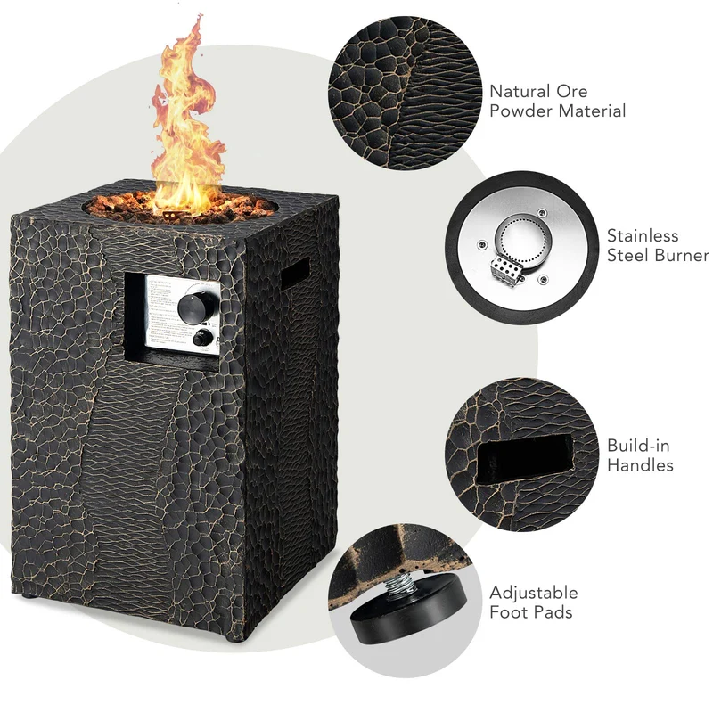 25 in. Square 30,000 BTU Outdoor Propane Fire Pit with Lava Rocks and Waterproof Cover