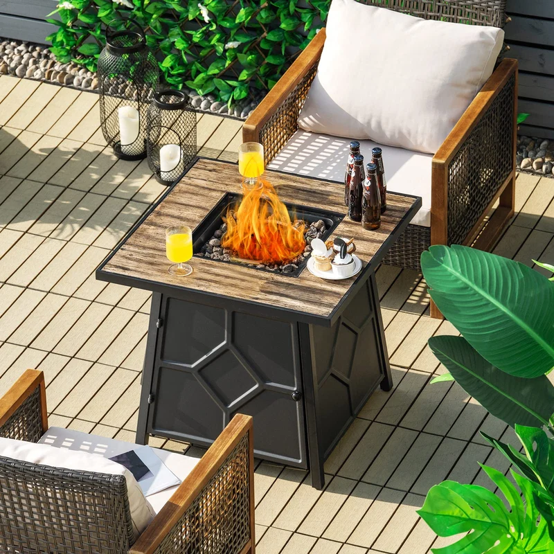 28 in. 40,000 BTU Steel Propane Fire Pit Table with Cover