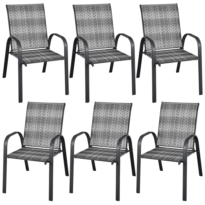 Gray Wicker Stacking Outdoor Dining Chairs (6-Pack)