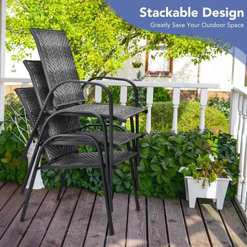 Gray Wicker Stacking Outdoor Dining Chairs (6-Pack)