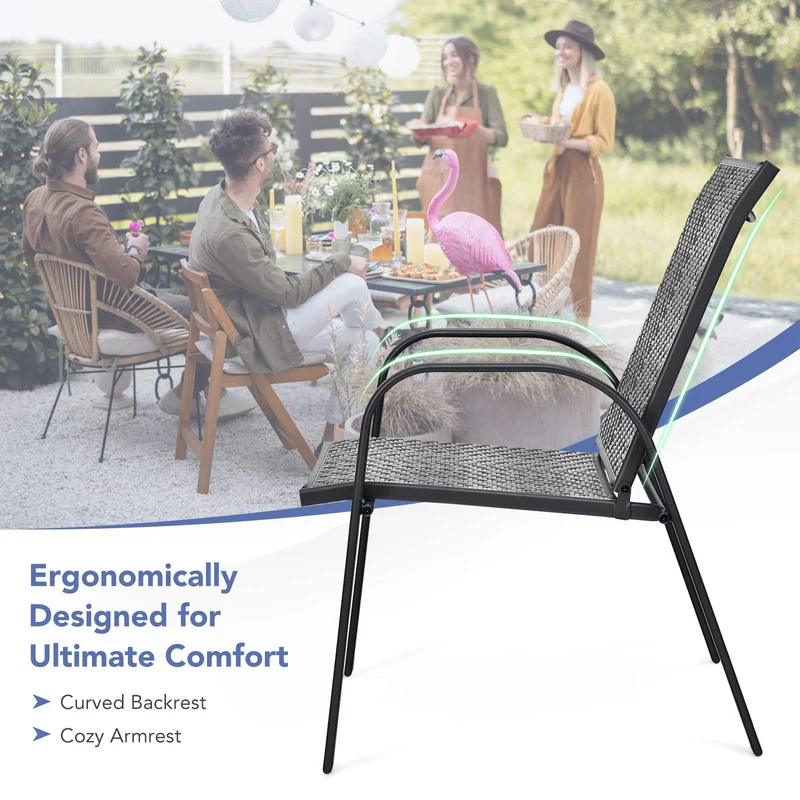 Gray Wicker Stacking Outdoor Dining Chairs (6-Pack)