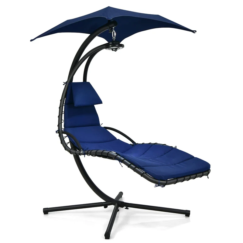 Blue Steel Outdoor Floating Chaise Lounge Chair with Removable Canopy and Overhead Light