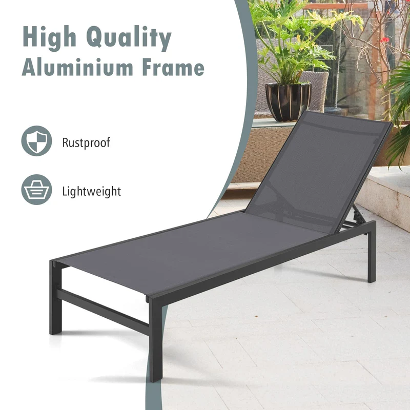 Gray Aluminum Adjustable Chaise Lounge Chairs