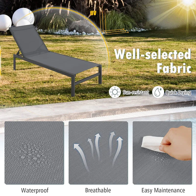 Gray Aluminum Adjustable Chaise Lounge Chairs