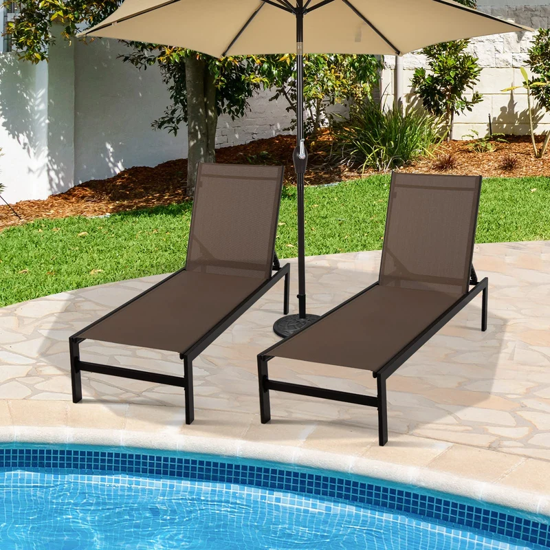 Brown Aluminum Adjustable Chaise Lounge Chairs