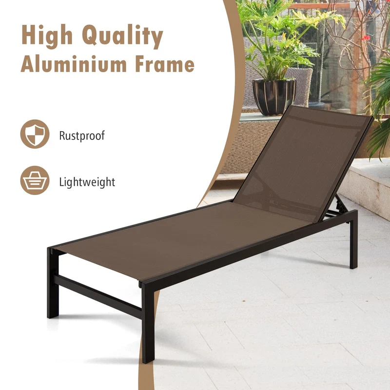 Brown Aluminum Adjustable Chaise Lounge Chairs