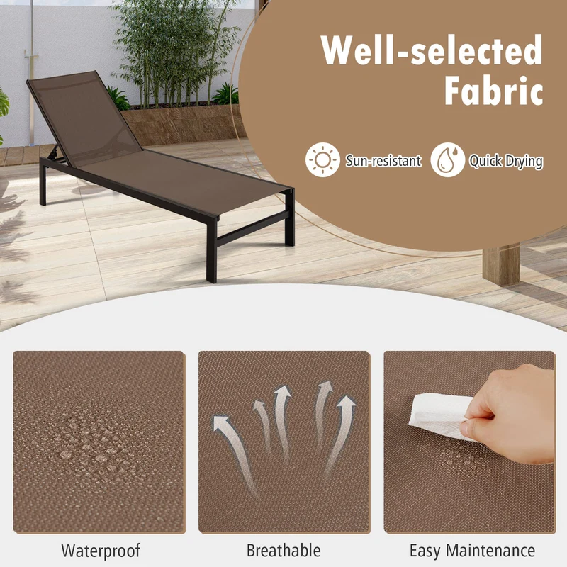 Brown Aluminum Adjustable Chaise Lounge Chairs