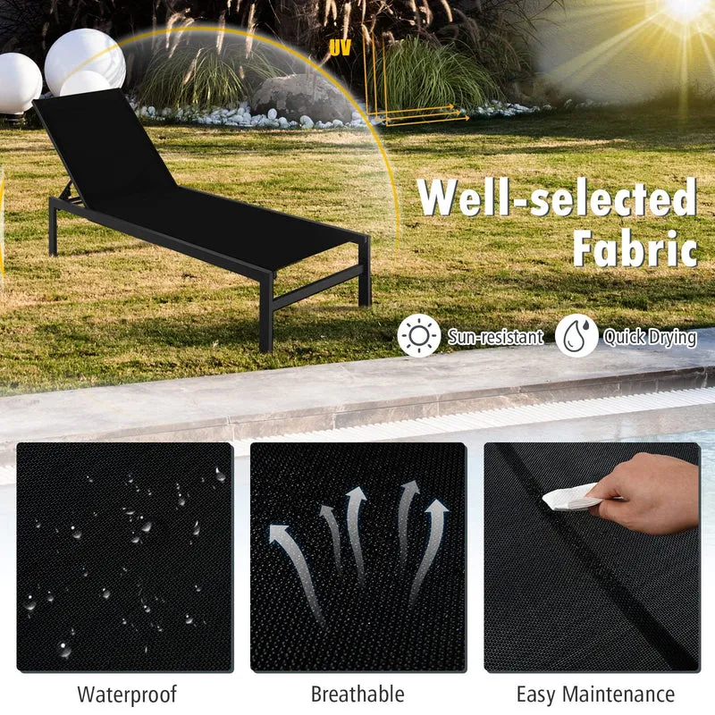 Black Aluminum Adjustable Chaise Lounge Chairs