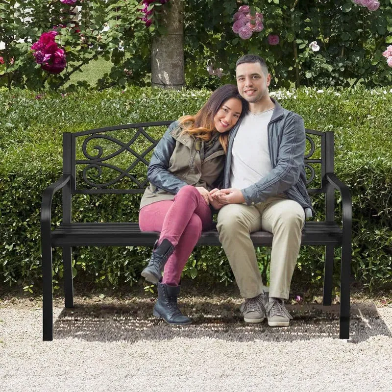 50.5 in. Black Metal Outdoor Bench