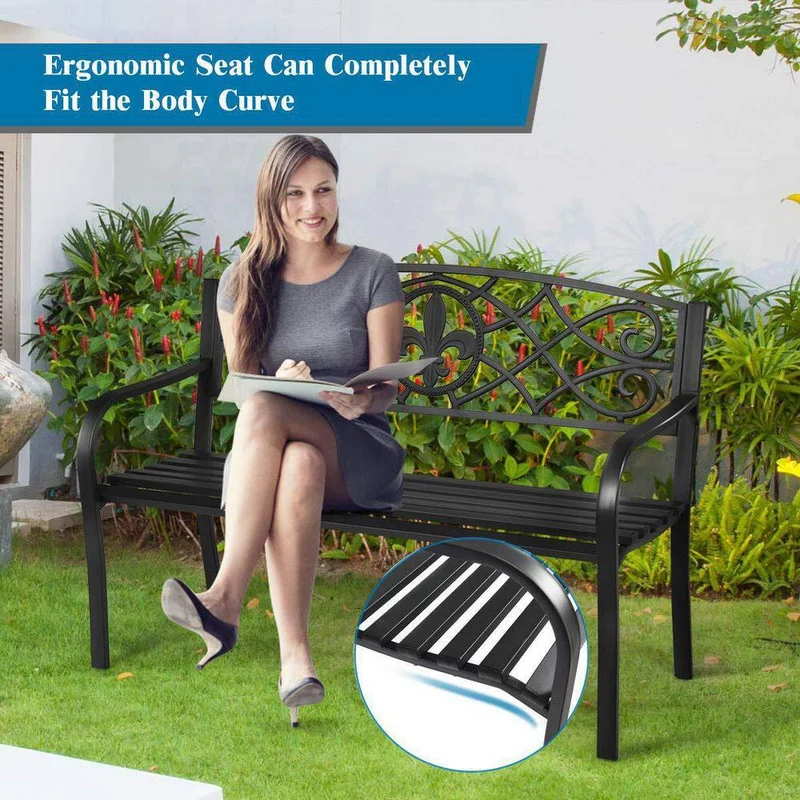 50.5 in. Black Metal Outdoor Bench