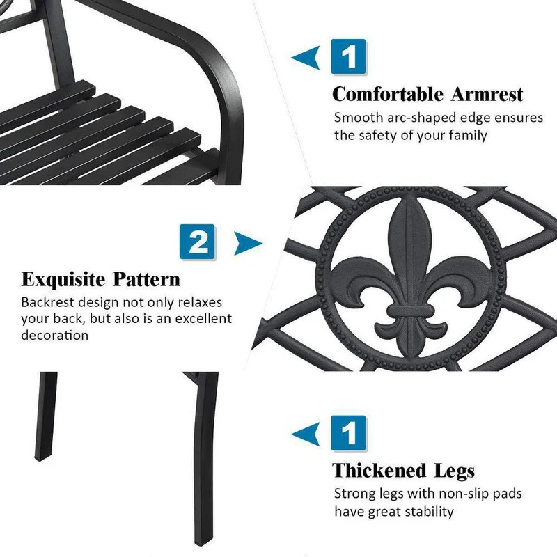 50.5 in. Black Metal Outdoor Bench