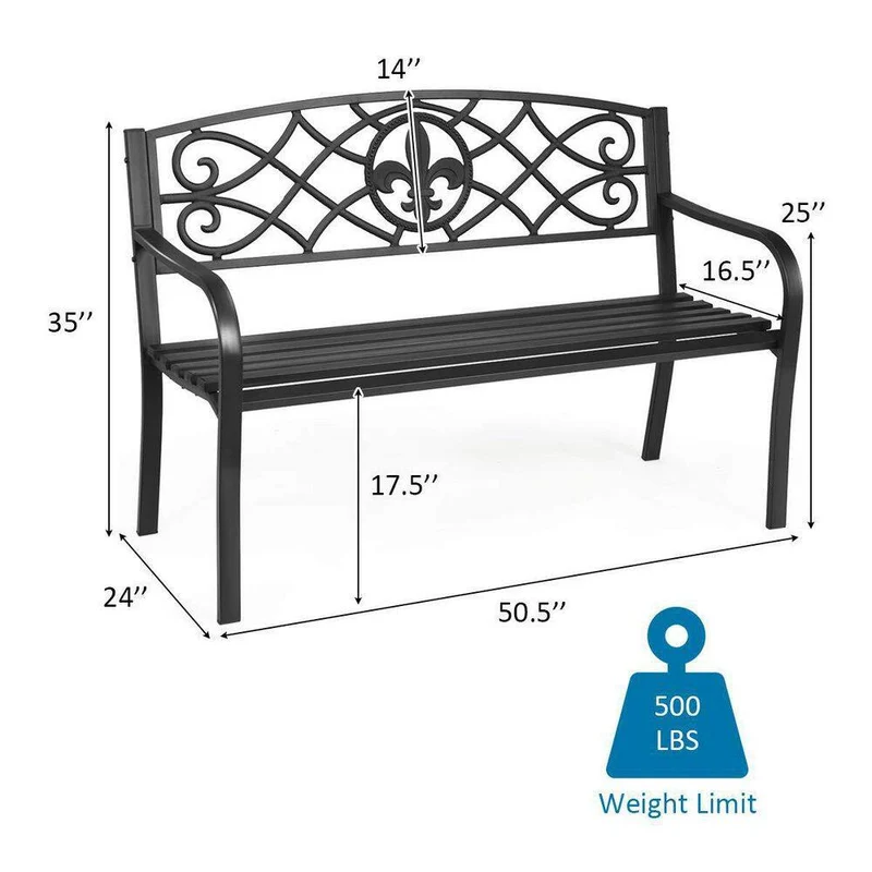 50.5 in. Black Metal Outdoor Bench