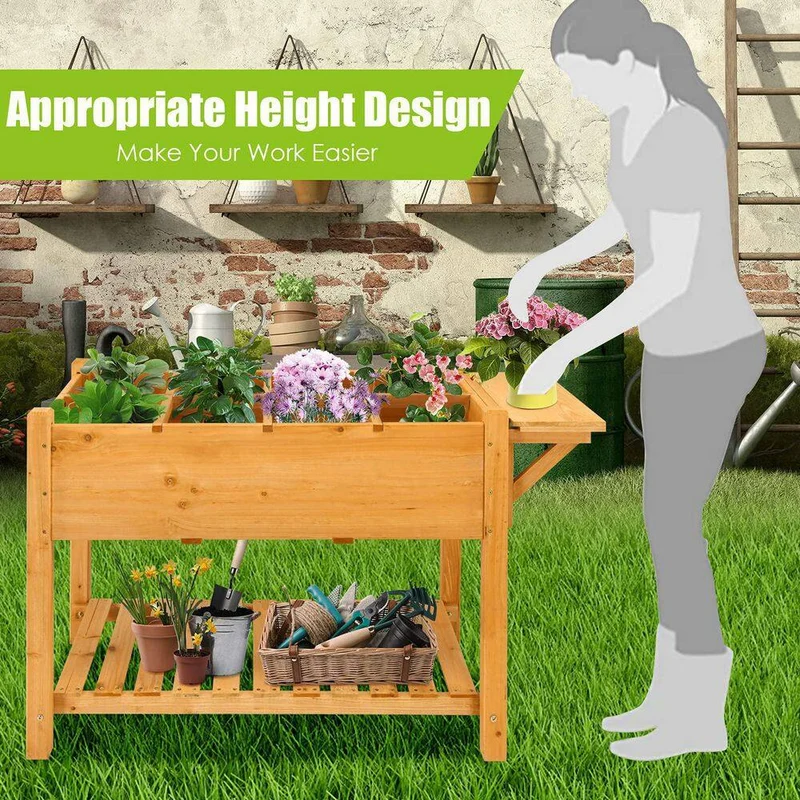 48.5 in. L x 21 in. W x 31.5 in. H Natural Fir Wood Rectangular Elevated Garden Bed