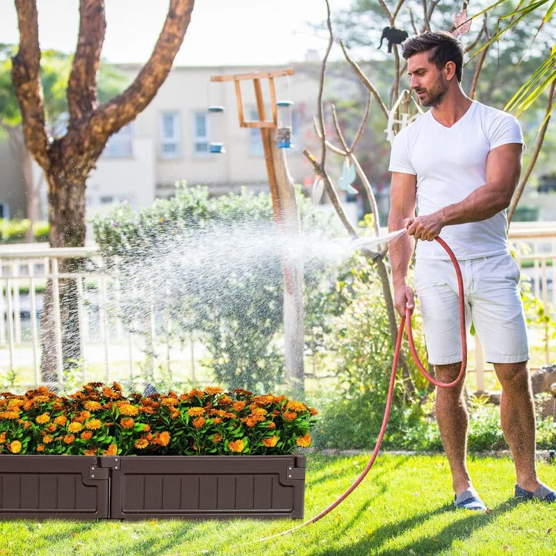 48.5 in. W x 48.5 in. L x 8 in. H Plastic Weathered Outdoor Planter Box Raised Garden Bed