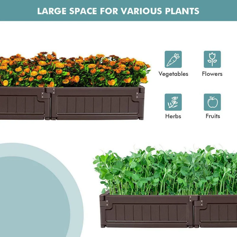 48.5 in. W x 48.5 in. L x 8 in. H Plastic Weathered Outdoor Planter Box Raised Garden Bed