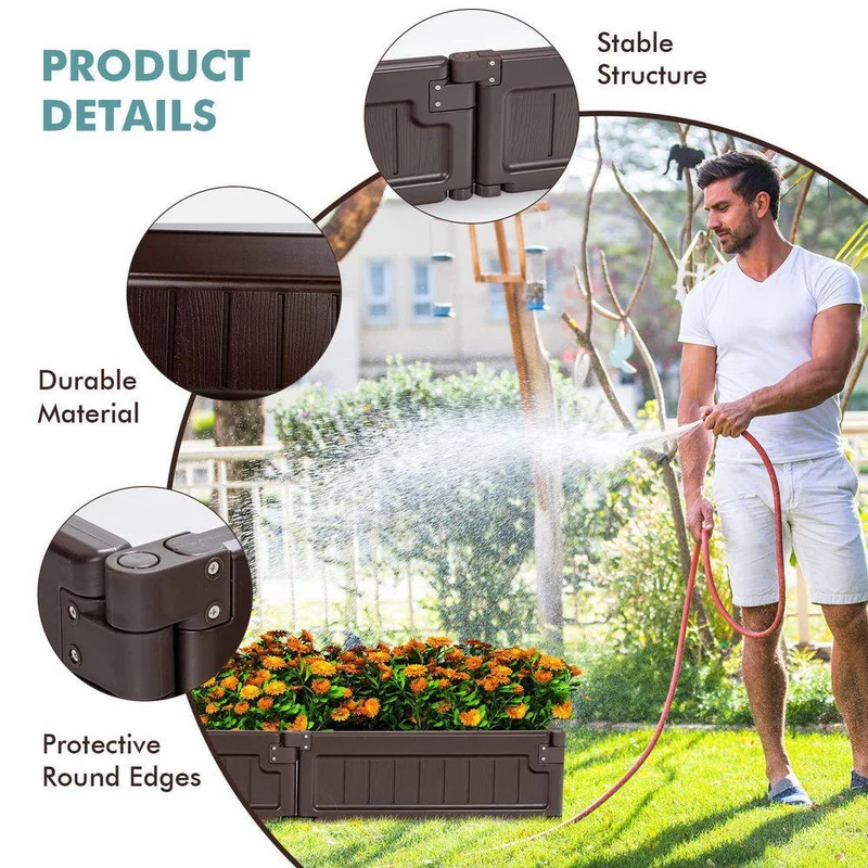 48.5 in. W x 48.5 in. L x 8 in. H Plastic Weathered Outdoor Planter Box Raised Garden Bed