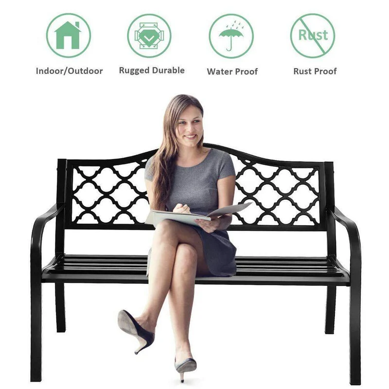 Black Metal 2-Person Outdoor Patio Bench