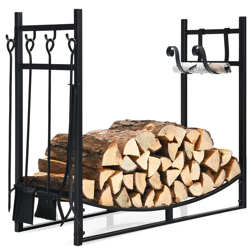 36 in. Firewood Rack with Fireplace Tool Set