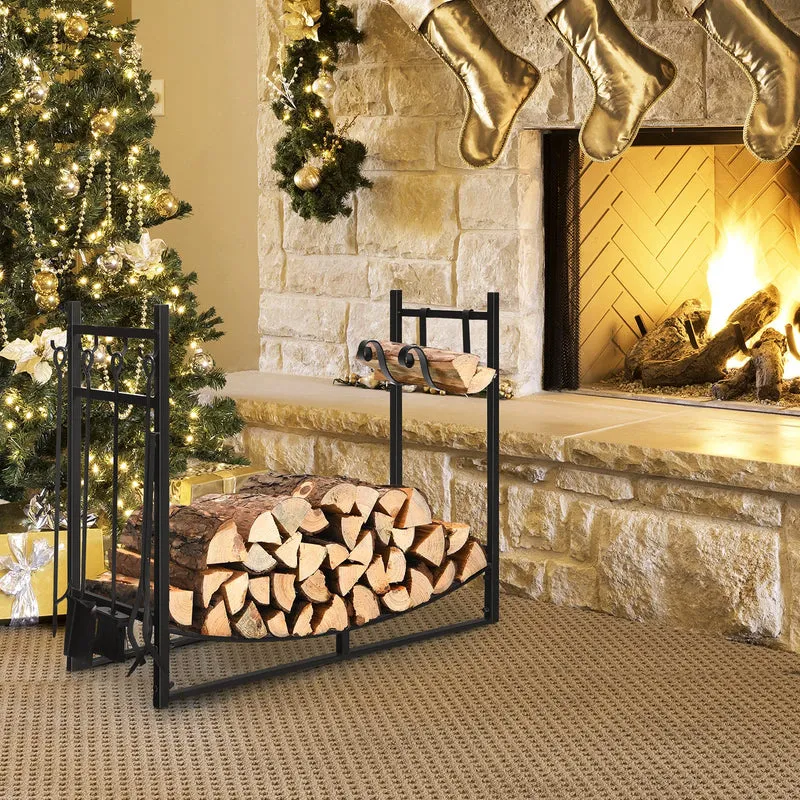 36 in. Firewood Rack with Fireplace Tool Set