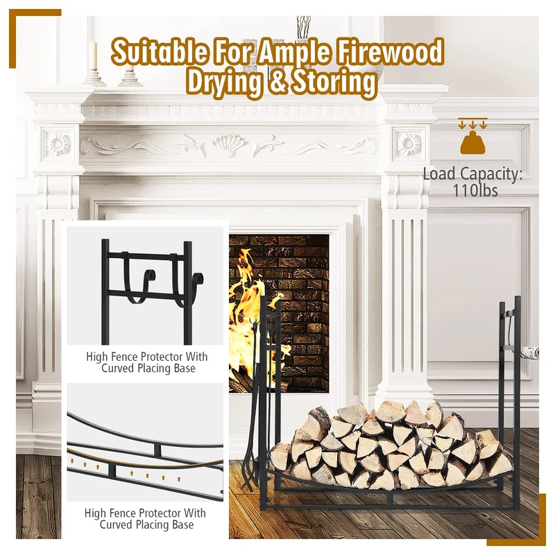 36 in. Firewood Rack with Fireplace Tool Set