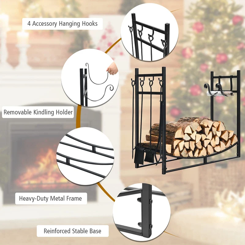 36 in. Firewood Rack with Fireplace Tool Set