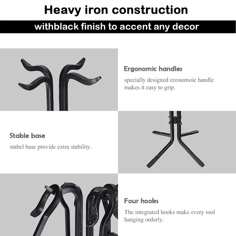 Black 5-Piece Fireplace Tool Set