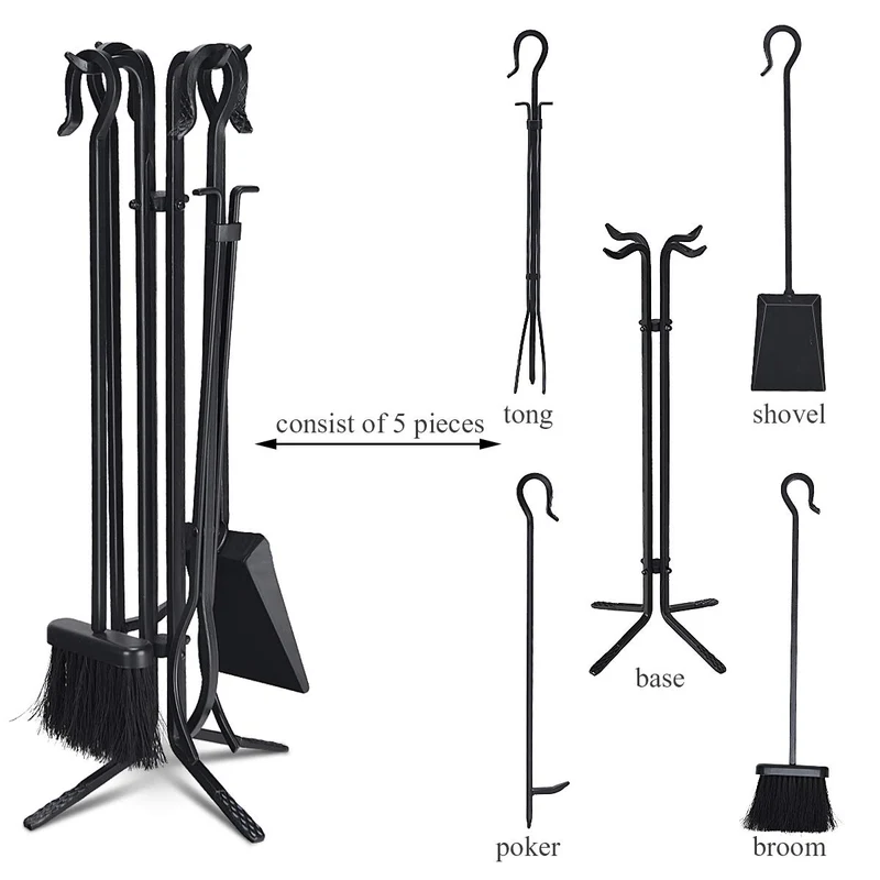 Black 5-Piece Fireplace Tool Set