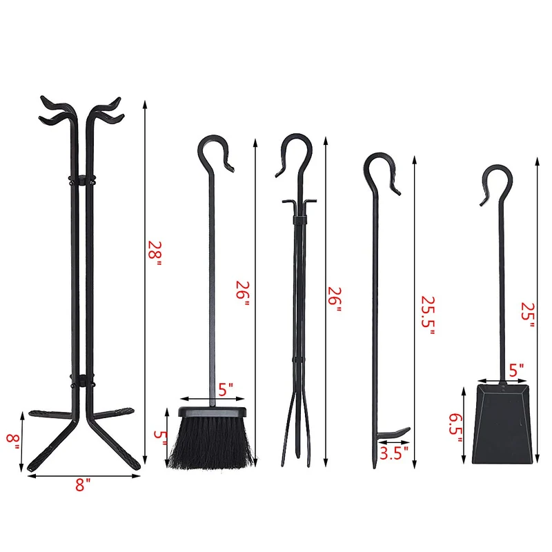 Black 5-Piece Fireplace Tool Set