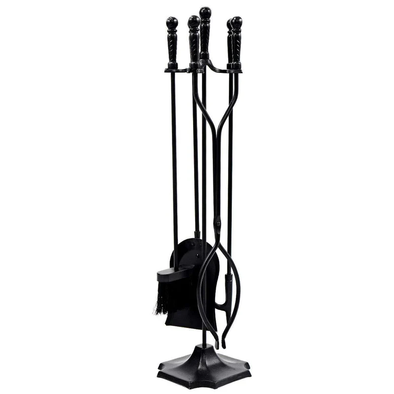 Black Metal 5-Piece Fireplace Tool Set