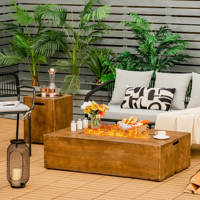 48 in. x 27.00 in. 50,000 BTU Rectangular Outdoor Gas Fire Pit Table with Lava Rocks and Cover