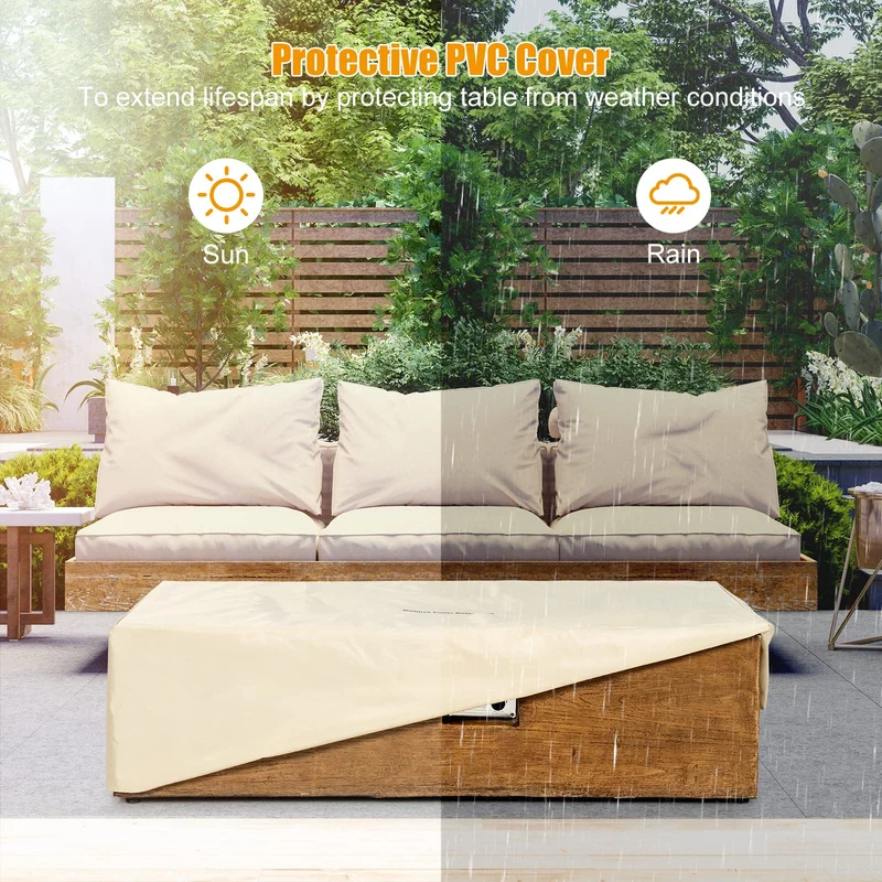 48 in. x 27.00 in. 50,000 BTU Rectangular Outdoor Gas Fire Pit Table with Lava Rocks and Cover