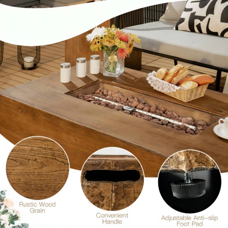 48 in. x 27.00 in. 50,000 BTU Rectangular Outdoor Gas Fire Pit Table with Lava Rocks and Cover