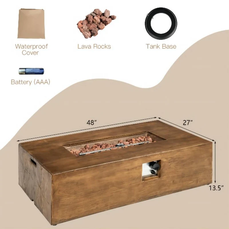 48 in. x 27.00 in. 50,000 BTU Rectangular Outdoor Gas Fire Pit Table with Lava Rocks and Cover